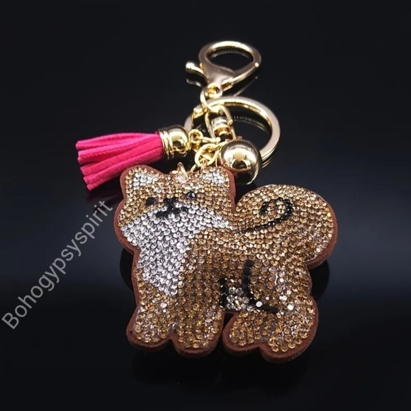 Bling Shibu Dog Crystal Rhinestone Keychain Bag Charm With Pink Tassel - Picture 10 of 14